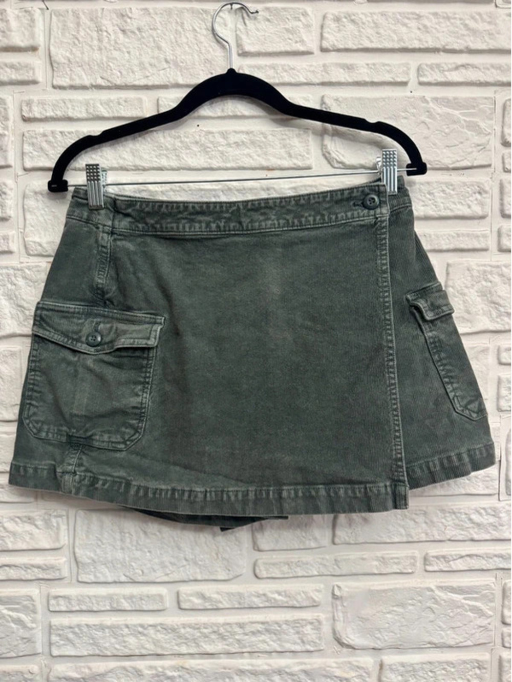 American Eagle Corduroy Cargo Mini Skort Gray Turquoise Super Stretch Size 8
